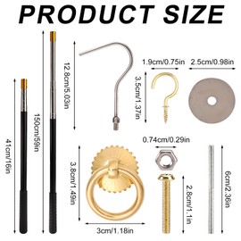 Ladder Pull Down System Kit, Attic Ladder Pull Down System Loft Stair Pull Kit Telescopic Pull Down Rod Up to 59 Inch Extension Pole with Hooks & Screws for Attic Ladder Accessories Tools