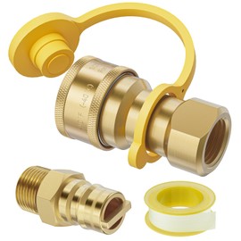 Rushare 1/2 Inch Natural Gas Quick Connect Fitting for Natural Gas Hose, Propane Quick Connect Fittings, Natural Gas and Propane Quick Connect Set (2 Pcs), Solid Brass
