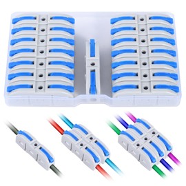 Lever Wire Connectors, HTCELLE 15-Piece Quick Connect Electrical Splicing Kit for Compact Inline Terminals - 28-12 AWG, 1 in 1 Out (Blue, 15)