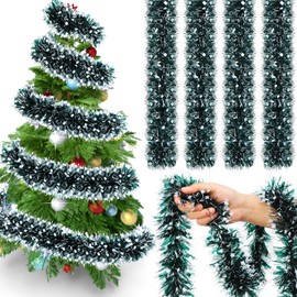 72 Feet Christmas Tinsel Garland Shiny Metallic Tinsel Twist Garland Streamers Ornaments Long Glitter Christmas Tree Hanging Decorations for Party Holiday Wedding Birthday Tree (Dark Green, Black)