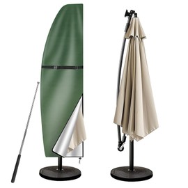 wiipara Parasol Protective Cover with Rod, Parasol Cover for Parasol 2 to 3 m, Cantilever Parasol Protective Cover, UV Protection, Weatherproof, Windproof and Snowproof, Green, 205 x 25/57/48 cm