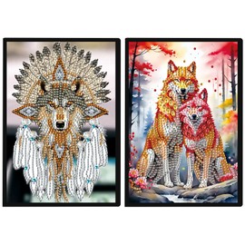 JISHSHAY 2 Pcs Diamond Painting Notebook Kits Diamond Art Notebooks Kits for Adults Diamond Art 5D Notebook DIY Diamond Art Journals Diamond Art Painting Notebook Kit Adult Craft Blank Journal A5 Wolf
