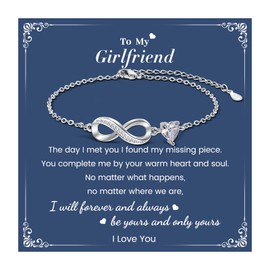 SUNSH Bracelets for Womens, Silver 5A Zirconia Infinity Heart Bracelet, Adjustable Ladies Bracelet, Gift for Girlfriend/Wife/Soulmate, Christmas/Birthday/Valentine's Day/Anniversary-Girlfriend