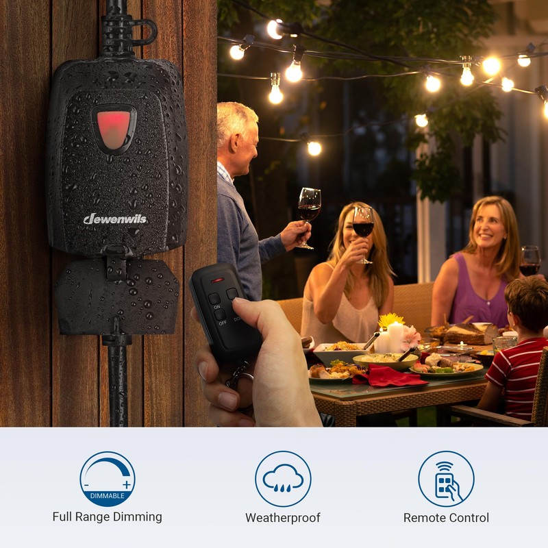 DEWENWILS Outdoor Dimmer for String Lights, Remote Dimmer Switch, Weatherproof
