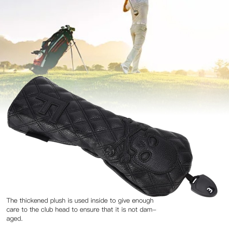 PU Leather Golf Wood Head Covers Waterproof Golf Skull Pattern