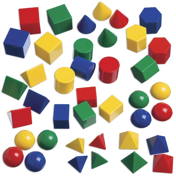 edxeducation-21354 Mini Geometric Solids - In Home Learning Toy for Early Math & Geometry - Set of 40 - Multicolored 3D Shapes - Math Manipulative For Kids