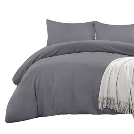 BedLooms Single Duvet Cover Set Plain Brushed Microfiber Duvet Covers with 1 Pillow Case Soft Breathable Bedding Set (Dyed Grey 135x200 cm)