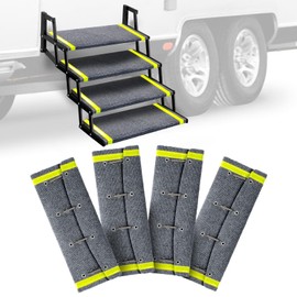 HOMEE RV Step Covers 4 Packs with Reflective Strips,Camper Step Covers 23 Inch Wide RV Step Rugs,Non-Slip Outdoor RV Stair Covers with Install Hook Fit 8" to 11" RV Stair Treads