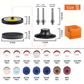 Tshya 133 Pack 3 Inch Sanding Discs for Drill Polishing Die Grinder Attachment Variety Kit with 5/16" and 1/4" Shanks Sanding Pads Includes 36-3000 Grit