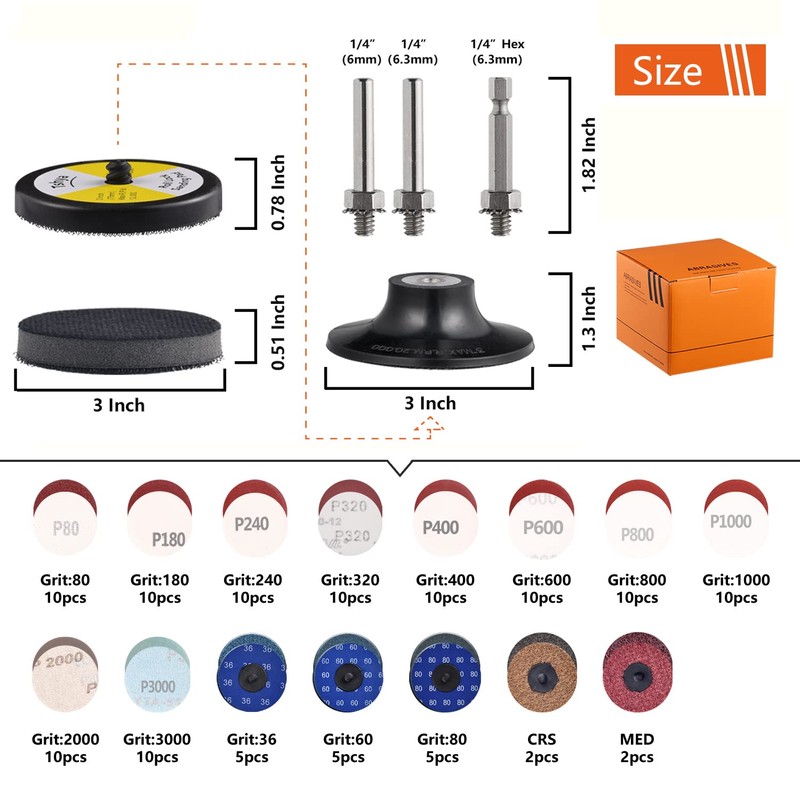 Tshya 133 Pack 3 Inch Sanding Discs for Drill Polishing
