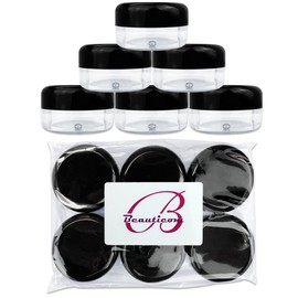Beauticom 15 gram/15ml Empty Clear Small Round Travel Container Jars with Lids for Make Up Powders, Eyeshadow Pigments, Lotions, Creams, Lip Balm, Lip Gloss, Samples (6 Pieces, Black Lid)