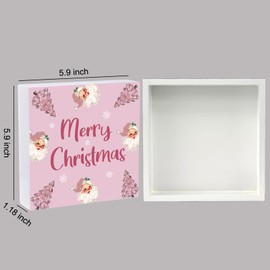 Christmas Decorations Indoor Christmas Decor Pink Home Room Santa Tree Table Wood Box Sign Rustic Wooden Shelf Desk Decor Season Sign House Warming Gifts 5.9 x 5.9 Inch