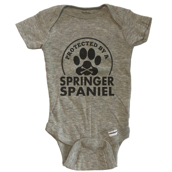 Protected by A Springer Spaniel Funny Baby Bodysuit (100% Cotton),