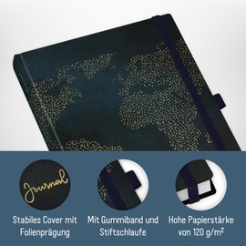 paper&you® Premium Bullet Journal Dotted A5 "Travel the World" Notebook Dotted, 188 Pages Extra Thick Paper, Travel Diary with Dot Grid - Sustainable & Climate Friendly