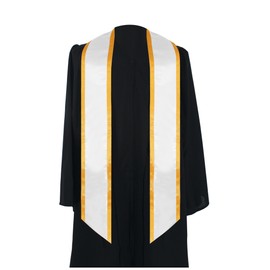 GraduationMall Plain Graduation Honor Stole Angled End White With Gold Trim Unisex Adult 72" Long