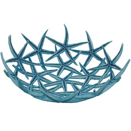 Mazeology Nautical Beach Seashore Starfish Centerpiece Bowl 11” Diameter Cast Resin Decorative Blue