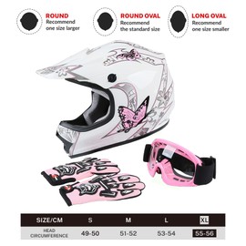 TCT-MOTORPARTS Pink Butterfly Girl DOT Kids Youth Motocross Helmets ATV Off-Road Dirt Bike Motorcycle Full Face Helmet+Gloves+Goggles X-Large