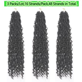 BALINGHAIR Goddess Locs Crochet Hair Light Black 14 Inch 3 Packs Bohemian Faux Locs Crochet Hair With Curly Ends Pre Looped Hair Extensions 16 Roots/Pack(2#)