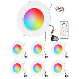 Neliwo LED Recessed Lighting 6 inch/5 inch, Smart RGB Bluetooth Can Lights, 13W 1050LM, Color Changing, Retrofit Led Recessed Light Compatible with Alexa for Bedroom Living Room Kitchen, 6Pack