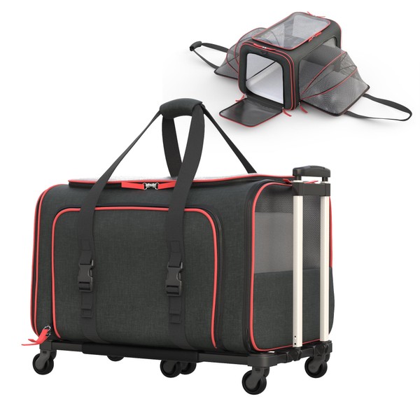 Katziela Rolling Rover Airline Compliant Expandable Premium Pet Carrier 6-Wheeled