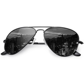 Aviator Sunglasses For Men Women Polarized Retro Sun Glasses Driving UV400 Protection, Black (M)