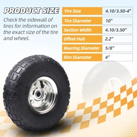 (4 Pack) AR-PRO 10" Heavy-Duty Replacement Tire and Wheel - 4.10/3.50-4" with 10" Inner Tube, 5/8" Axle Bore Hole, 2.2" Offset Hub and Double Sealed Bearings for Hand Trucks and Gorilla Cart
