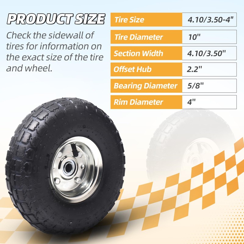 (4 Pack) AR-PRO 10" Heavy-Duty Replacement Tire and Wheel -