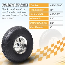 (4 Pack) AR-PRO 10" Heavy-Duty Replacement Tire and Wheel - 4.10/3.50-4" with 10" Inner Tube, 5/8" Axle Bore Hole, 2.2" Offset Hub and Double Sealed Bearings for Hand Trucks and Gorilla Cart