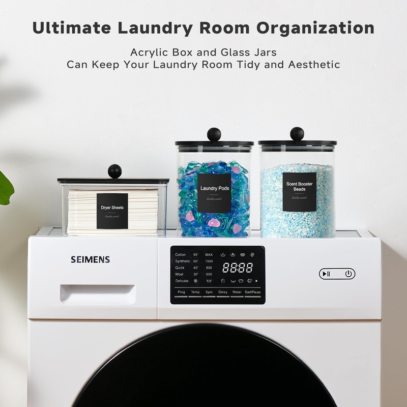 Glass Laundry Pods Container & Acrylic Dryer Sheet Holder with