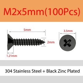 MOOPW Flat Head Wood Screws - Stainless Steel 304 Black Galvanised Cross Countersunk Head Self Drilling Small Screws Self-Tapping Screws M2 M2.6 M3 M4 M5 M6