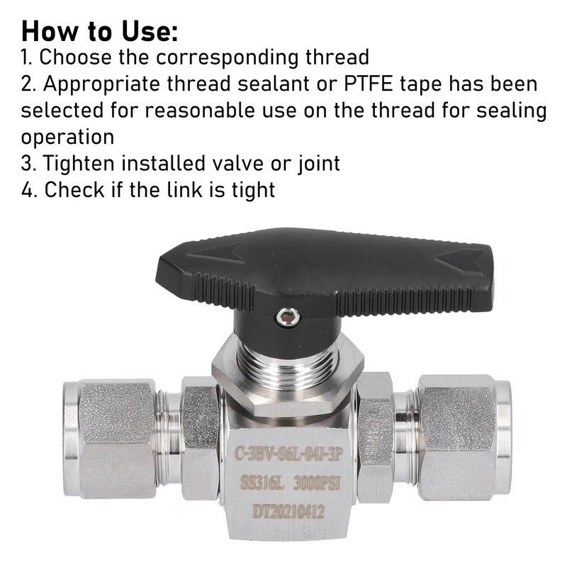 Ball Valve Straight Through 1/2in Thread Fluid Control Device Stainless