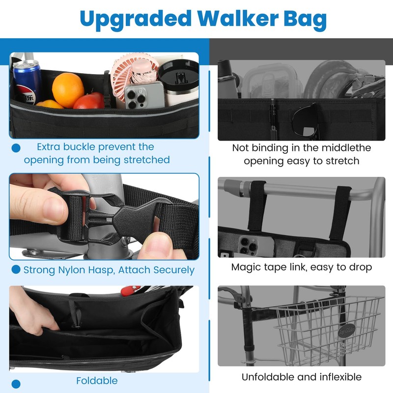 ZHCHG Walker Basket for Seniors, Walker Accessories, Folding Walker Bag