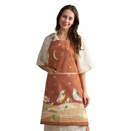 Maison d' Hermine Apron for women with Pocket 100% Cotton 27.50"x31.50" 1 Piece Adjustable Neck Strap & long ties Apron Men, Chef, Wedding, Cooking, Gardening, Server Spring/Summer (Singing Birds)