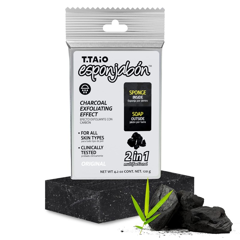 Esponja con Jabón de carbón T.TAiO Esponjabon CARBÓN EXFOLIANTE Para
