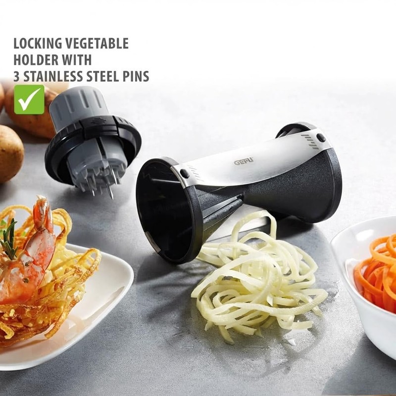 GEFU Spirelli 2.0 spiral cutter, spaghetti cutter with remover holder.,