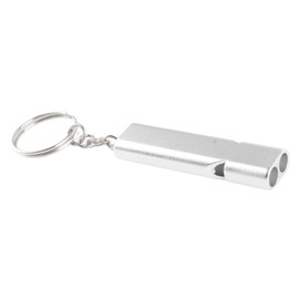 QUINTRA 2 Pieces Flat Aluminium Double Frequency Whistle Double Tube Outdoor Life-Saving Whistle Equipment EDC Tools Survival Water Purifier (Silver, One Size)