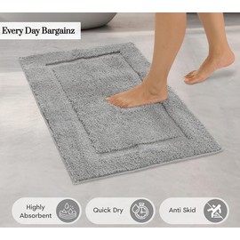 100% Cotton Large Bath Mats Extra Soft Non Slip Quick Dry 1000-GSM Washable Reusable Bathroom Floor Rug (Silver, 60 x 300 cm)