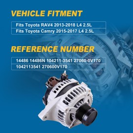104211-3541 Alternator 12V 125A Compatible with 2015-2017 Toyota Camry L4 2.5L, for 2013-2018 RAV4 L4 2.5L AWD Replace 104211-3161, 27060-0V170, 27060-36080, 210-1244, 210-0875