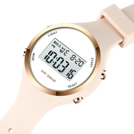 Women LED Display Elecreonic Watch Fashion Chrono Alarm Digital Clock Woman Outdoor Sport Wirstwatch (Off-White)