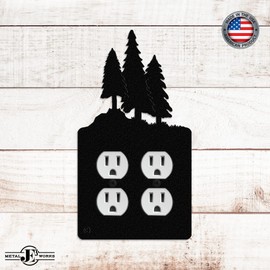3 Pine Trees Double Duplex Power Outlet Wall Plate (Double Power, Black) - MADE IN USA