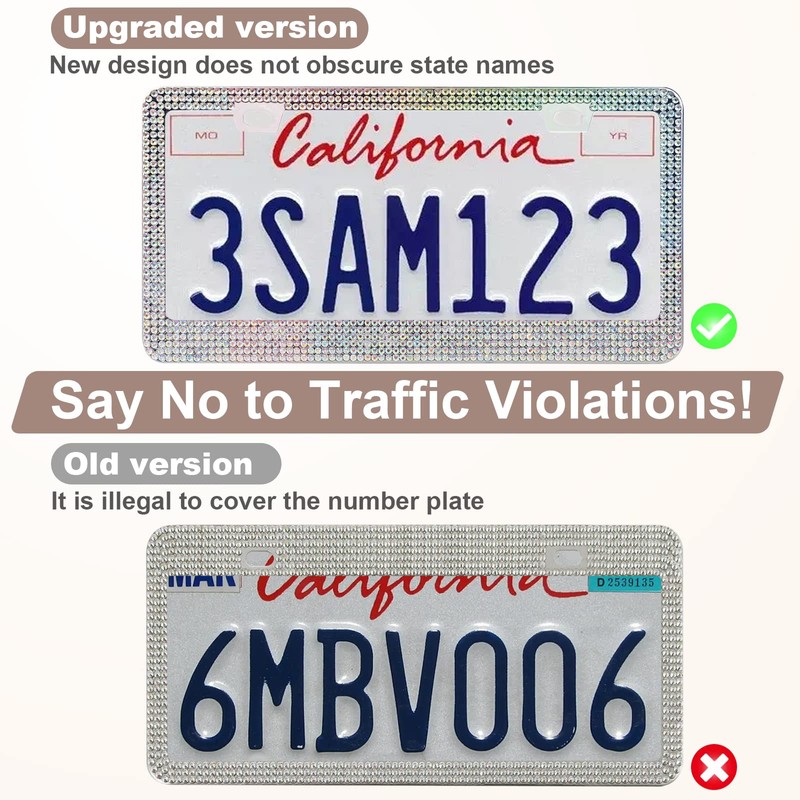 QUANQIUFEI 2 Pack Bling License Plate Frames for Women, Sparkly