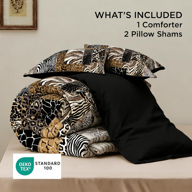 CCoutueChen Leopard Print Comforter Set King Size African Animal Fur