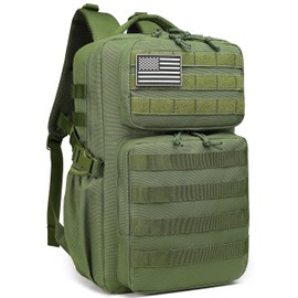 Military Tactical Backpack for Men Waterproof Daypack 3 Day Assault Pack Molle Bag with Water Bottle Holder (Military green, 25L)