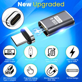 Cellularize Magnetic USB C Adapter Extender (2 Pack) W/ 4 Connector Tips Straight 240w USB4 40Gbps 8K 60Hz for Thunderbolt 3/4, MacBook Pro/Air