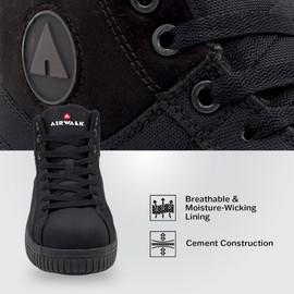Airwalk Deuce Composite Toe Shoes for Men - Lightweight Work Safety Sneakers - Non-Slip, Electrical Hazard Resistant, Black/Black, 15 Wide