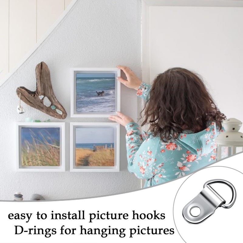 100 Pcs D Rings for Picture Hanging, D Rings, D