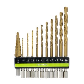 Takagi Earth Man No. 35632 Drill for General Steel Materials Hex Shaft with Step Drill Set of 11