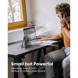 Koonie USB Desk Fan, Strong Wind Ultra Quiet Small Personal Fan with 180° Tilt Folding and 3 Speeds Adjustable, USB-C Corded Powered Mini USB Fan for Office Desktop Bedroom, NO BATTERY