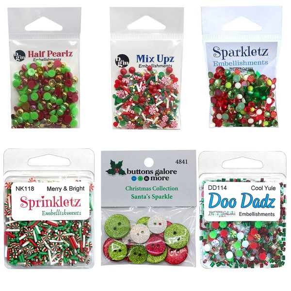 Buttons Galore Christmas Embellishments Varitey Bundle for Crafts and DIY