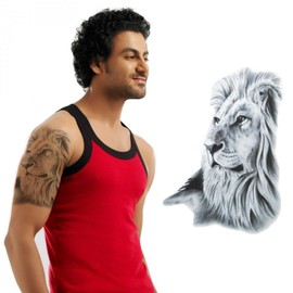 S.A.V.I Temporary Tattoo For Girls Men Women 3D Big Lion Face Sticker Size 21x15cm - 1pc. (724), Black, 44 g